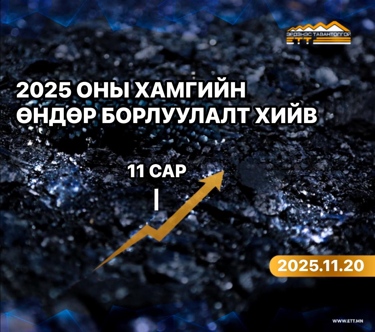 2025 оны хамгийн өндөр нүүрсний борлуулалтыг 11 дүгээр сард хийжээ