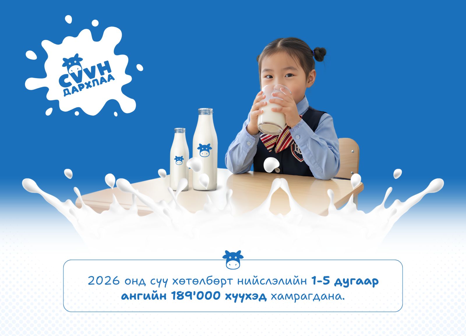 Нийслэлийн 1-5 дугаар ангийн 189 мянган хүүхдийг "Сүү" хөтөлбөрт хамруулна