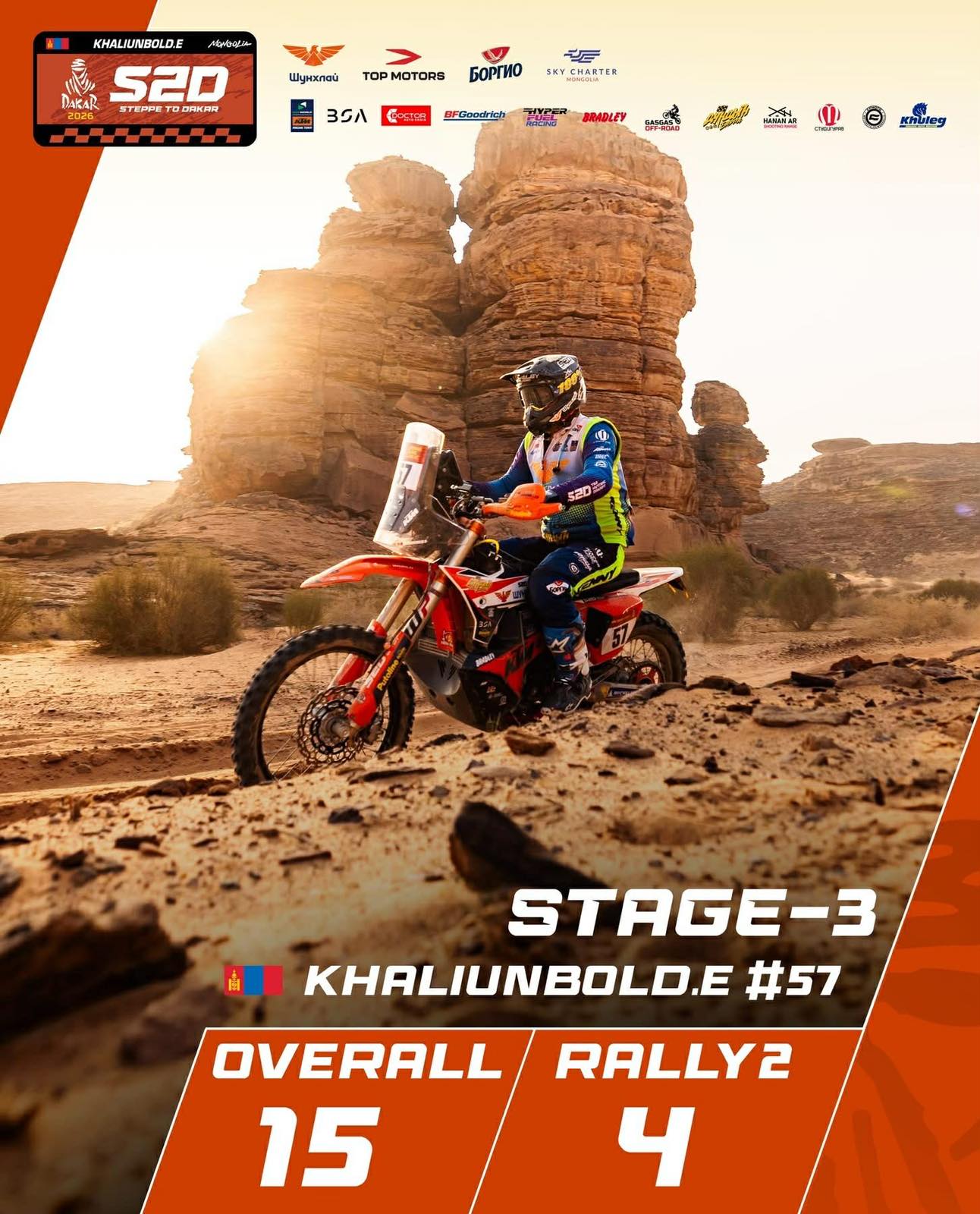 Монгол Улсын Гавьяат тамирчин Э.Халиунболд “Дакар Ралли” уралдааны шилдэг тавд багтжээ