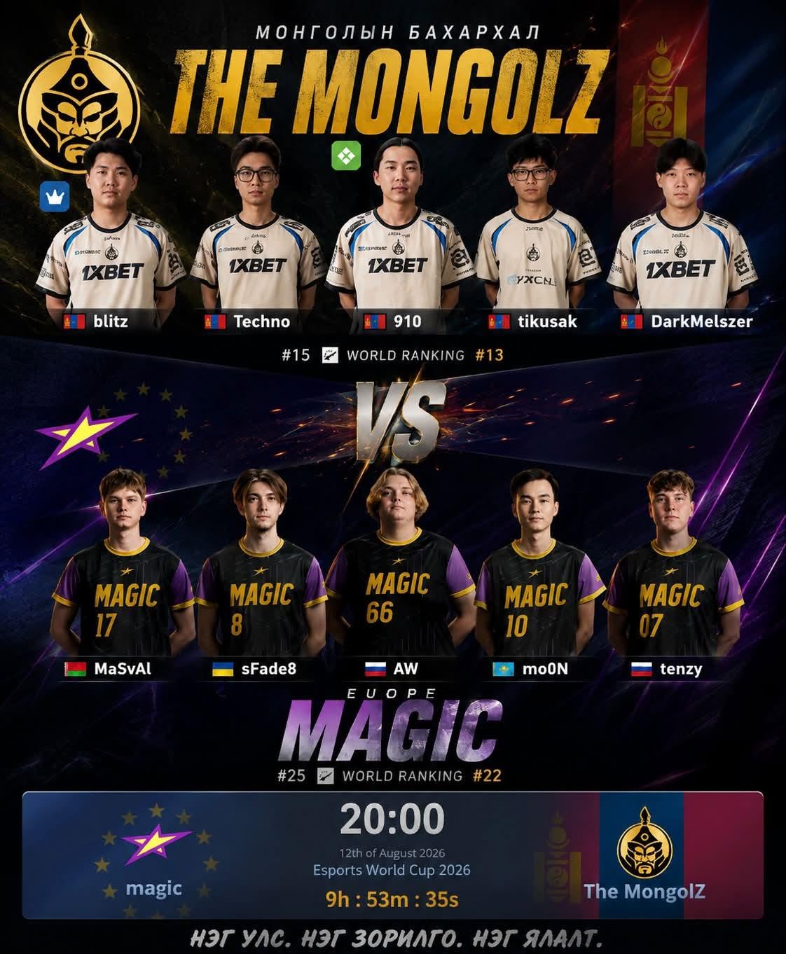 The MongolZ баг Esports World Cup 2026 тэмцээний эхний тоглолтоо Magic багийн эсрэг хийнэ